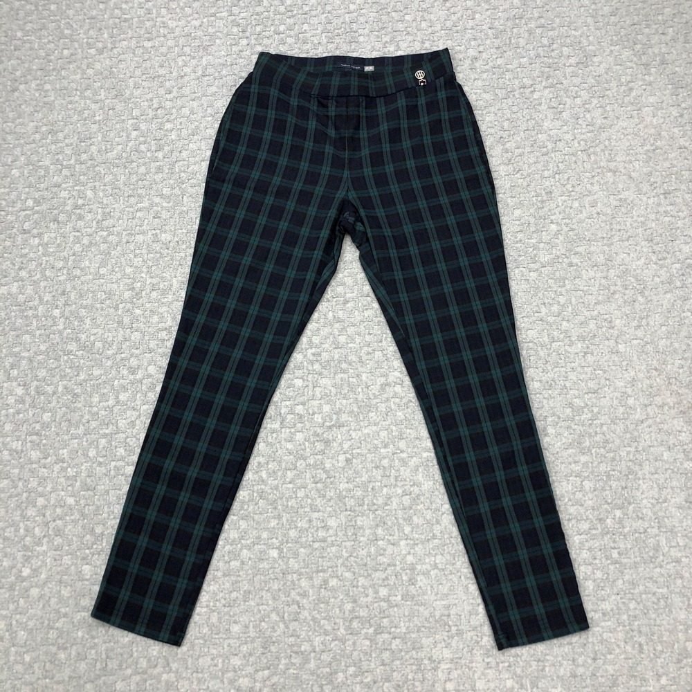 Tommy Hilfiger Pants Womens 8 Blue Green Plaid Slim Tapered Pull On Stretch Prep